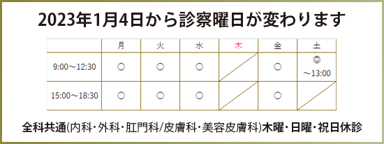 2023年1月4日から診察曜日が変わります
